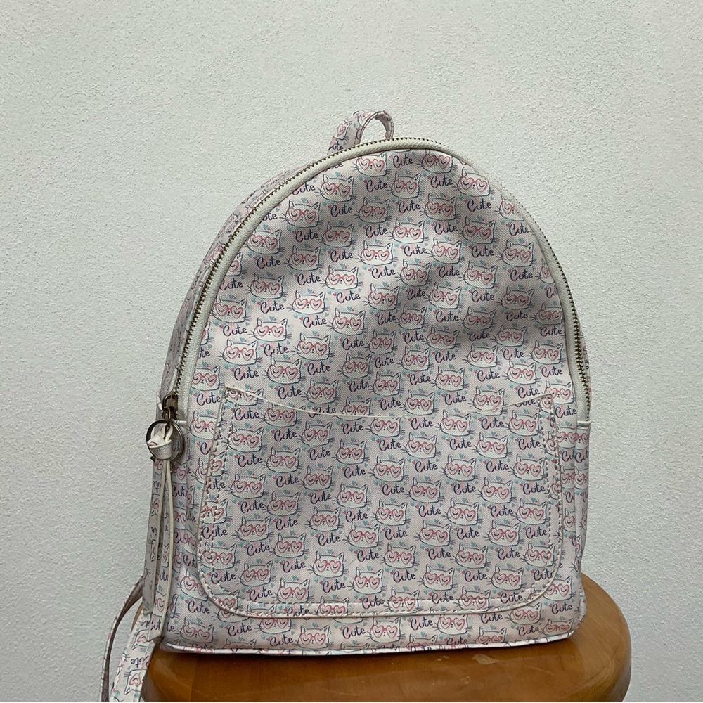 Under One Sky White Cat In Heart Sunglasses Cute Small Backpack Girly